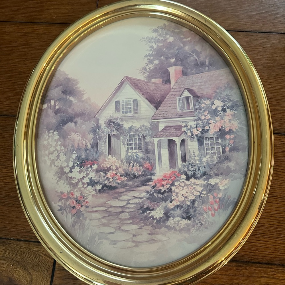 Home Interiors Oval Gold Framed Cottage Artwork